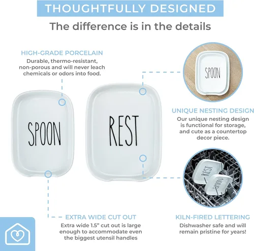 Vista 4 de Heartland Home Juego de soporte para utensilios de cocina de porcelana y soporte de cuchara anidable