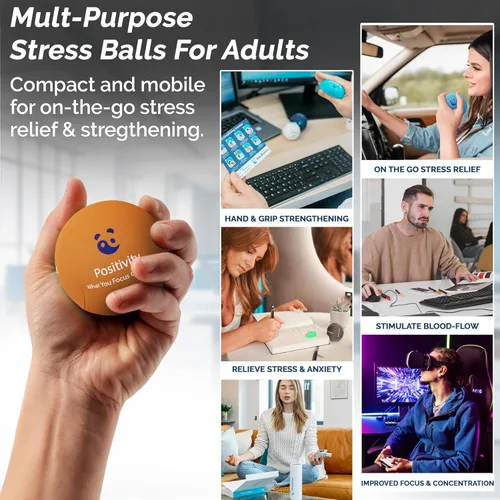 Vista 2 de Mind & Body Stress Balls for Adults - Multi-Density Squeeze Balls for Hand Therapy & Grip Strengthening - Stress & Anxiety Relief - Soft to Triple