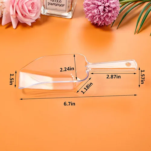 Vista 2 de Roshtia 12 pinzas de plástico para servir, mini pinzas de cocina y cucharas de plástico para cocina, cuchara de hielo transparente, mini cuchara