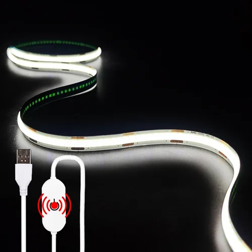 Tira de luz LED USB, tira de luces LED COB blanca de 6000 K, luces de TV de 3.28 pies, luces LED pequeñas flexibles con controlador de interruptor