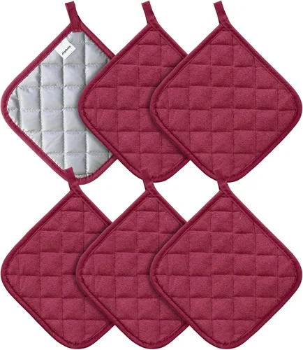 Vista 8 de Joyhalo Paquete de 4 agarraderas para ollas de cocina, agarraderas de horno de algodón con gran resistencia al calor, almohadillas térmicas