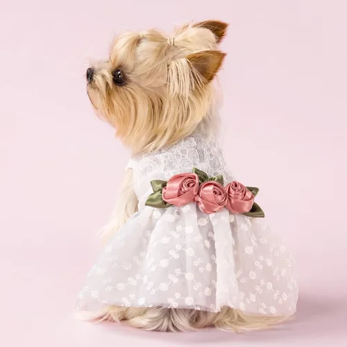 Vista 5 de Fitwarm Vestido de boda de lujo con encaje rosa para perro, ropa formal, talla M
