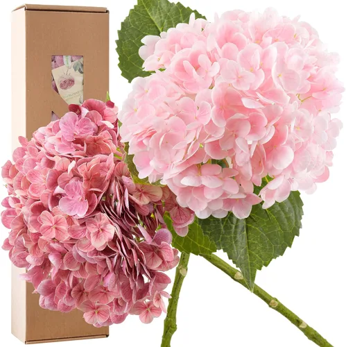 Vista 21 de FiveSeasonStuff Flores de hortensias de seda Real Touch, 2 flores artificiales grandes de tallo largo para arreglos florales (naranja otoño)
