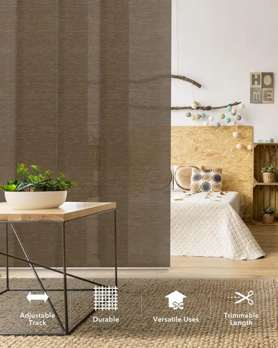 Vista 2 de GoDear Design Sliding Panel Track Blinds for Patio Door, 45.8"-86" W x 96" H, Adjustable Width, Trimmable Height, Semi-Sheer Vertical Blinds for