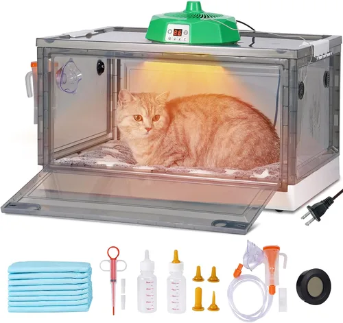 Incubadora de cachorros con calefacción, control de temperatura y luz, ventilador calentador para circulación de ventilación, caja de incubadora