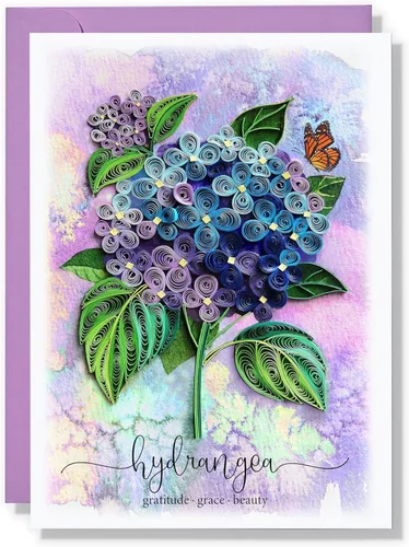 Tarjeta de cumpleaños de condolencia con flores de hortensia azul en papel Quilling para amiga, novia, hermana, mamá, tía, abuela, hija, chica,