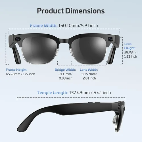 Vista 9 de AI Smart Glasses with Camera,8MP 4K HD Camera Glasses,Supports AI Voice Control/Photo/Video/Audio Recording,Bluetooth Glasses with 133