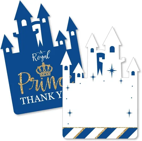 Big Dot of Happiness Royal Prince Charming - Shaped Cards - Baby Shower or Birthday Party Thank You Note with Envelopes - Set of 12