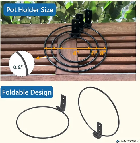 Vista 4 de NACETURE Anillo plegable para macetas de flores, para montaje en pared, ganchos redondos de metal resistente, soportes para macetas de cerca