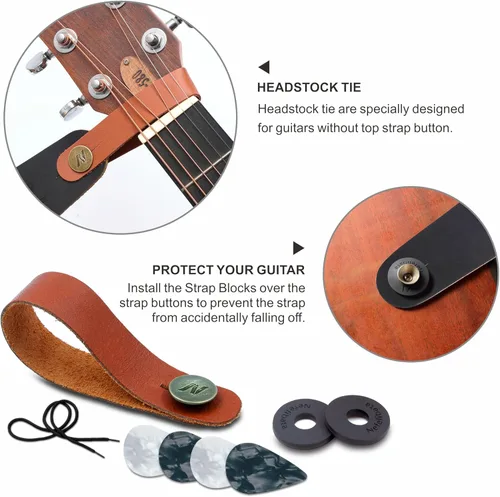 Vista 6 de Nefelibata Correa de guitarra, correas de guitarra de algodón bordadas con extremos de cuero de vaca para bajo, guitarras eléctricas y acústicas