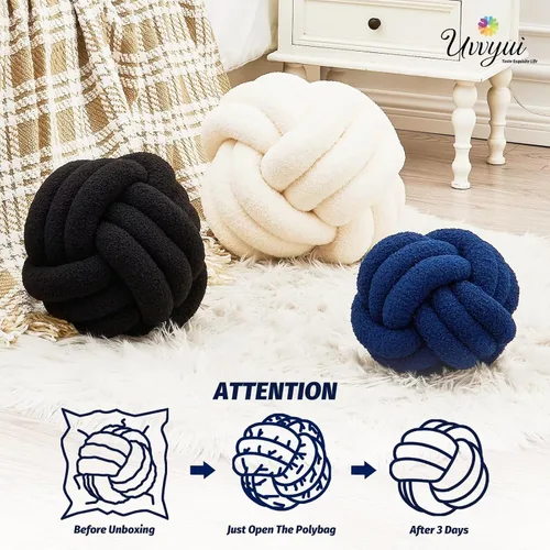Vista 4 de Uvvyui Bola de almohada de nudo, almohadas decorativas suaves para el hogar, almohada redonda, almohada de felpa anudada hecha a mano, cojín redondo
