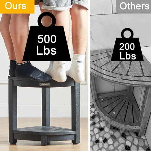 Vista 4 de Banco de ducha para ducha interior, taburete de ducha esquinero de madera de polietileno, asiento de baño de plástico para afeitarse las piernas