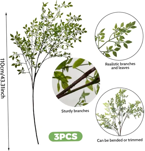 Vista 6 de Ramas de árbol de abedul, 3 piezas de 43.3 pulgadas, tallos realistas de vegetación sintética, flexibles y flexibles, ramas de abedul artificiales