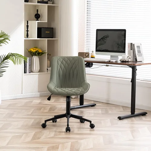 Vista 23 de YOUNIKE Silla de escritorio de oficina en casa con ruedas, silla de tocador sin brazos con respaldo, cómoda y moderna silla tapizada de cuero