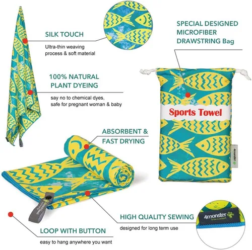 Vista 184 de 4Monster Toalla de playa de microfibra de secado rápido, toalla de viaje ligera súper absorbente para nadadores, toalla de camping sin arena