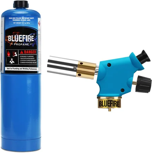 Vista 8 de BLUEFIRE Kit de antorcha ciclón portátil con cilindro MAPP, cabezal de disparo con botón de presión, combustible de gas propano MAPP MAP PRO