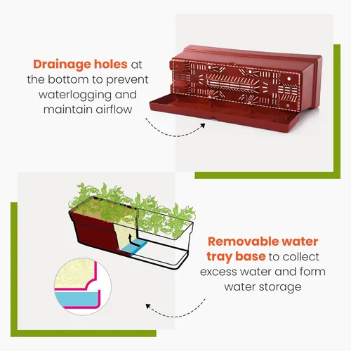 Vista 5 de Mintra - Macetero de ventana para uso en interiores y exteriores, macetas rectangulares con platillos y agujeros de drenaje, macetas decorativas