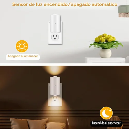 Vista 4 de Luces nocturnas LED enchufables a la pared, paquete de 4 regulables con sensor de atardecer a amanecer, blanco cálido de 2700 K, luz nocturna