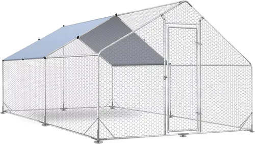 Gallinero de metal grande, jaula para aves de corral galvanizada con cubierta resistente al agua y anti-UV, casa de conejo de pato al aire libre,