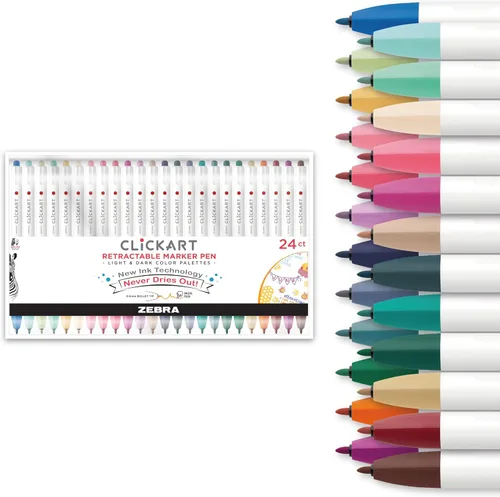 Vista 10 de Zebra Pen Click Art - Rotulador retráctil, punta fina, 0.024 pulgadas (0.6mm), colores surtidos, paquete de 6