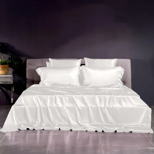 Vista 2 de THXSILK Juego de sábanas de seda de 22 Momme, 4 piezas, sábanas de seda 7A+, juegos de ropa de cama de lujo, ultra suaves, duraderas, 100% seda