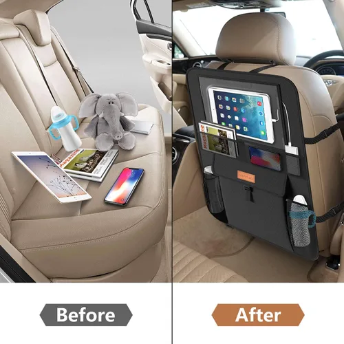 Vista 4 de Organizador de asiento trasero con respaldo antideslizante para coche, alfombrilla con bolsillos de almacenamiento, gran protector impermeable