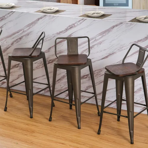 Vista 59 de Juego de 4 taburetes de bar giratorios de 26 pulgadas con respaldo, altura de mostrador, taburetes de bar industriales de metal para el hogar