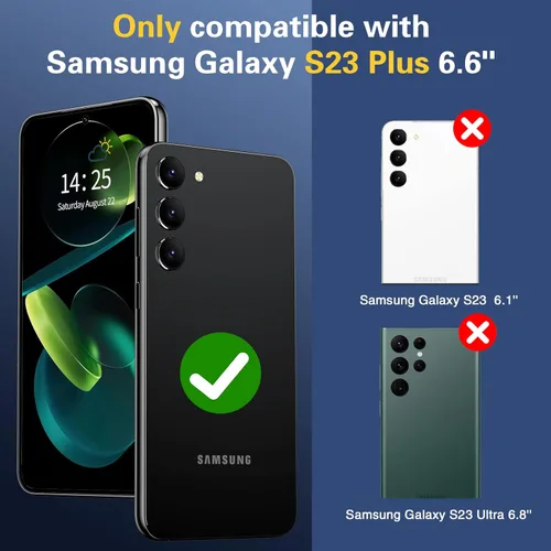 Vista 7 de Oterkin Funda para S23 Plus, Samsung Galaxy S23 Plus con soporte ajustable de 360°, 2 protectores de pantalla templado de 9 H, funda protectora