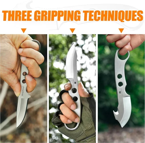 Vista 5 de ZhengSheng Juego de cuchillos de caza de 3 piezas, cuchillos de supervivencia, cuchillo Bowie y cuchillo de gancho para intestino con funda