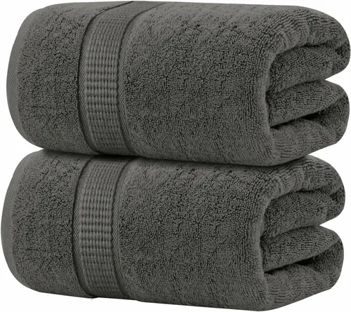 Oakias Paquete de 2 toallas de baño de 35 x 70 pulgadas, color gris, toallas de baño extragrandes de 21.16 oz/m², 100% algodón hilado en anillo,