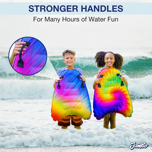 Vista 5 de JAMBO Paquete de 2 tablas inflables de surf con asas para toboganes de agua, tablas de boogie para playa, piscina, lago y toboganes, juguetes