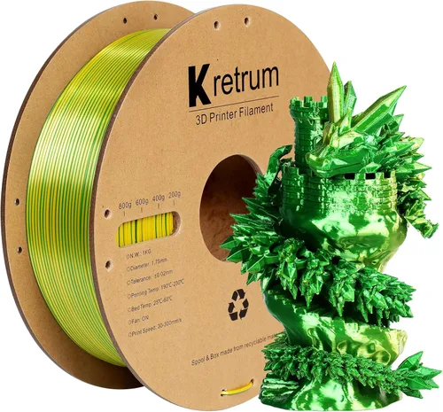 Vista 11 de Kretrum - Filamento de impresora 3D de seda de doble color PLA 1.75mm, filamento PLA de seda con cambio de color para impresión 3D, 1kg / 2.2lbs