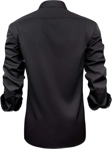 Vista 4 de J.VER Camisa de vestir de manga larga para hombre, estilo informal, elástica, sin arrugas, ajuste regular, abotonada