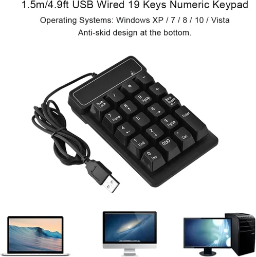 Vista 4 de Diyeeni Teclado numérico USB de alta sensibilidad con cable con diseño antideslizante, teclado numérico mecánico adecuado para computadoras