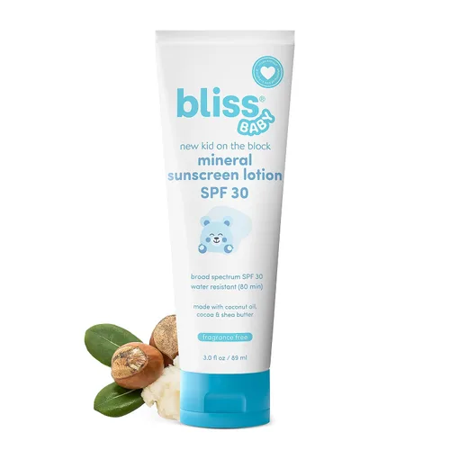 Bliss Protector solar para bebés, loción mineral de protección solar SPF 30, óxido de zinc natural, hipoalergénico, no tóxico, resistente al agua,