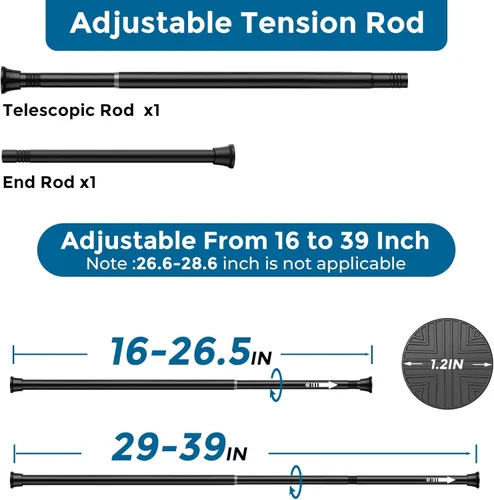 Vista 3 de AIZESI Barra de Cortina de Tensión de Resorte 18-36 Pulgadas, Barras de Cortina Ajustables Sin Taladrar, Barras de Tensión Negras para Ventana