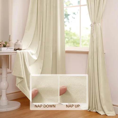 Vista 4 de StangH Cortinas de Terciopelo Beige - Cortinas Oscurecedoras con Aislamiento Térmico para Ventanas de Dormitorio/Cuarto de Bebé, Elegante Decoración