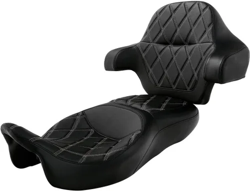 Vista 12 de C.C. RIDER Black Diamond Sissy Bar - Almohadilla de respaldo envolvente King Chopped Trunk compatible con Harley Touring Tour Trunk Road King FLHR