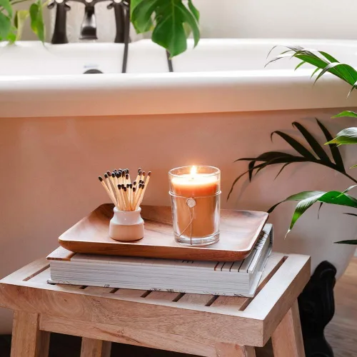 Vista 8 de VOTIVO 6.8oz Mezcla de soja aromática altamente perfumada decoración del hogar tarro vela-hoja de bambú