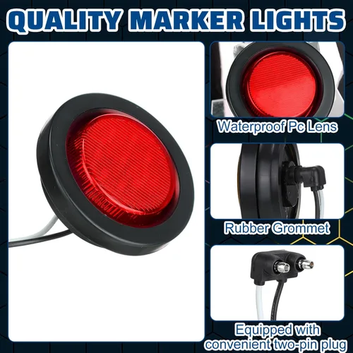 Vista 3 de Treela 16 luces LED marcadoras de 2 pulgadas, 10 luces LED redondas para remolque, impermeables, selladas con ojales de goma de montaje empotrado, 2