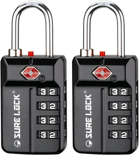 Vista 8 de SURE LOCK Cerradura de combinación reiniciable de 4 dígitos aprobada por la TSA con alerta abierta, diales de fácil lectura, para equipaje