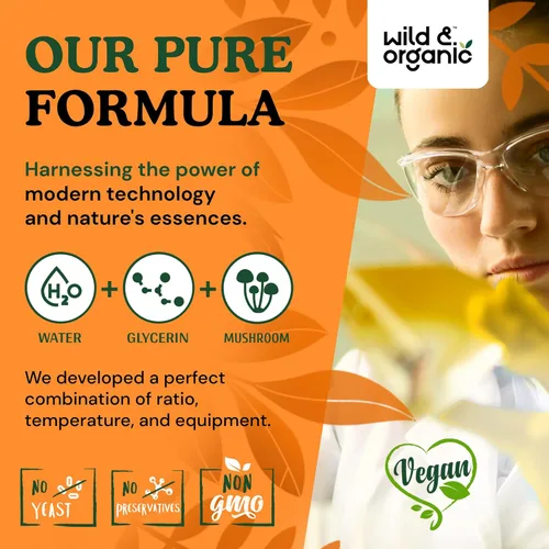 Vista 8 de Wild & Organic Gotas líquidas de melena de leones, apoyo para el enfoque y el cerebro, suplemento de melena de león, tintura de extracto de hongo