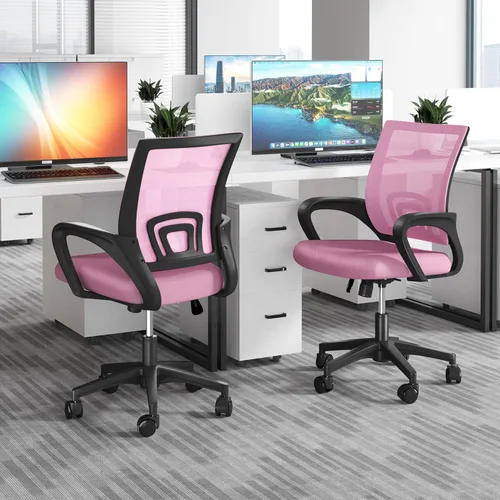 Vista 8 de OS MOTOR Sillas de oficina en casa, sillas de escritorio ergonómicas de malla con respaldo medio con soporte lumbar, diseño giratorio ajustable