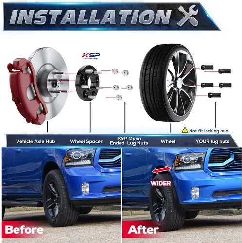 Vista 6 de KSP 1.5 pulgadas Ram 1500 Espaciadores de rueda, 4 piezas 2002-2010 Dodge Ram 1500 Espaciador de llanta forjado con perno 9/16-18 3.063 in