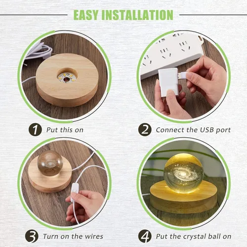 Vista 2 de Honoson 2 piezas de base LED de madera base de exhibición de luz para arte de cristal, soporte de exhibición de luz de resina con 6 LED de resina