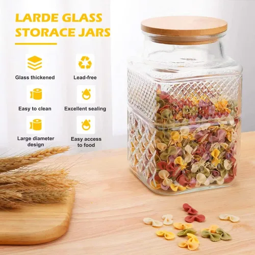 Vista 6 de BETSYHWD 60 FL OZ Large Glass Storage Jar,Kitchen Containers Cereal Canisters Decorative Jar Glass Food Airtight Jar With Bamboo Lids for Candy