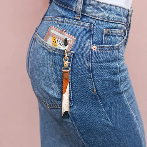 Vista 7 de Llavero con cordón de muñeca, linda correa de muñeca portallaves para mujeres y hombres, llaves de coche, tarjetas de identificación, billetera