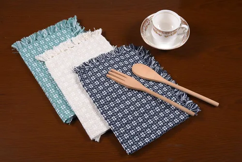 Vista 5 de Juego de 6 servilletas de tela con flecos de tejido natural/marfil, servilletas 100% algodón, tamaño 20 x 20 pulgadas, adecuado para comidas