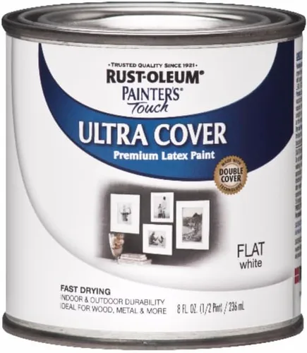 Painter's Touch Ultra Cover - Pintura de látex, color blanco plano, 1/2 pinta