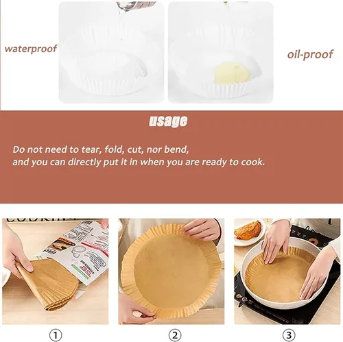 Vista 6 de Forro de papel desechable para freidora de aire, papel de pergamino natural de 7.9/6.3 pulgadas, antiadherente, desechable, para freidora de aire